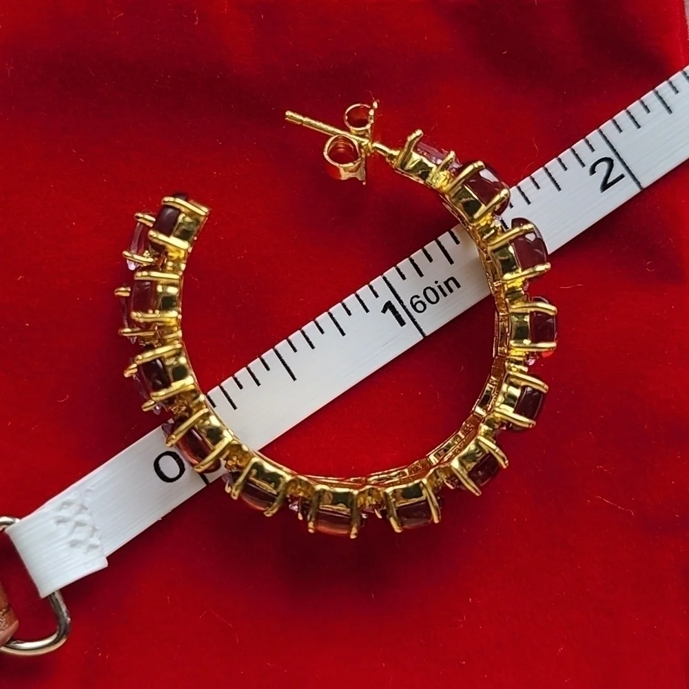 Bounkit Magaly Hoop Earrings, Amethyst | Garnet | Goldtone, NWT